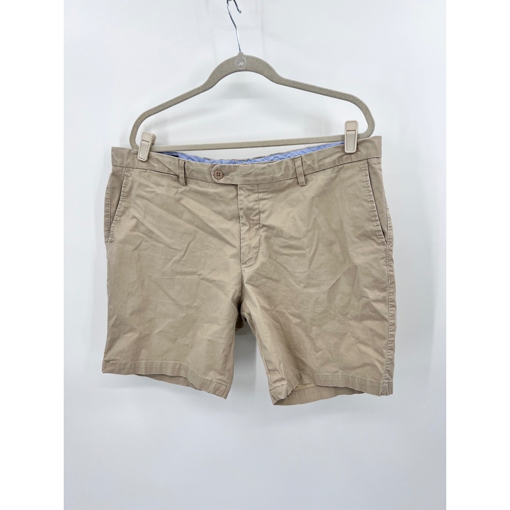 Bugatchi Mens Khaki Tan Chino Shorts Size‎ 40 Cotton Stretch Flat Front Casual